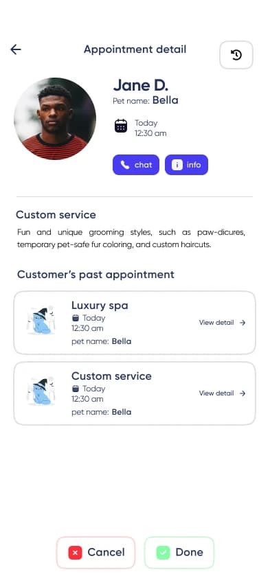 PGC appointment detail for a customer and their pet