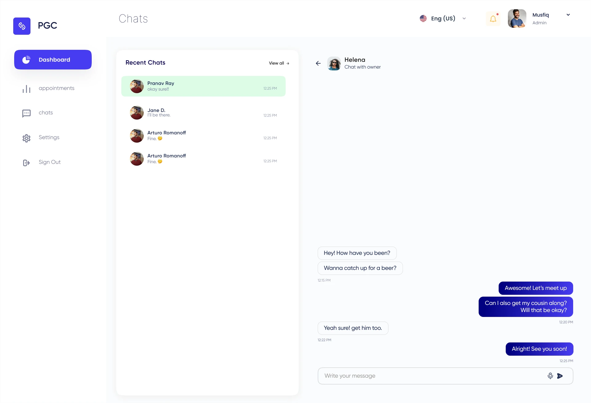 PGC web admin chat console